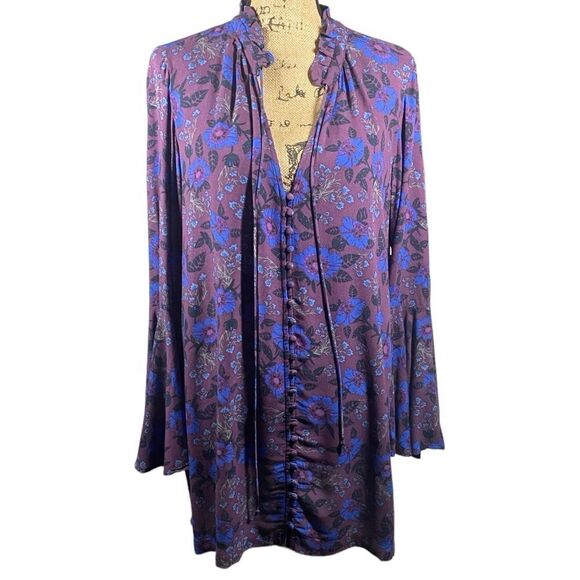Free People Magic Mystery Tunic Dress Purple Electric Blue $108 Wine Small - Picture 3 of 9